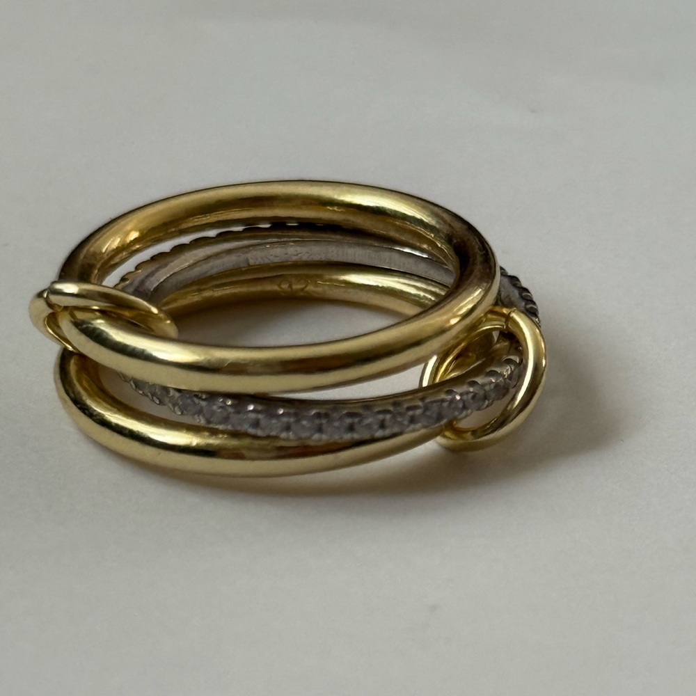 925 Silver band ring clear cz stones 18k yellow gold plated size 5.5
